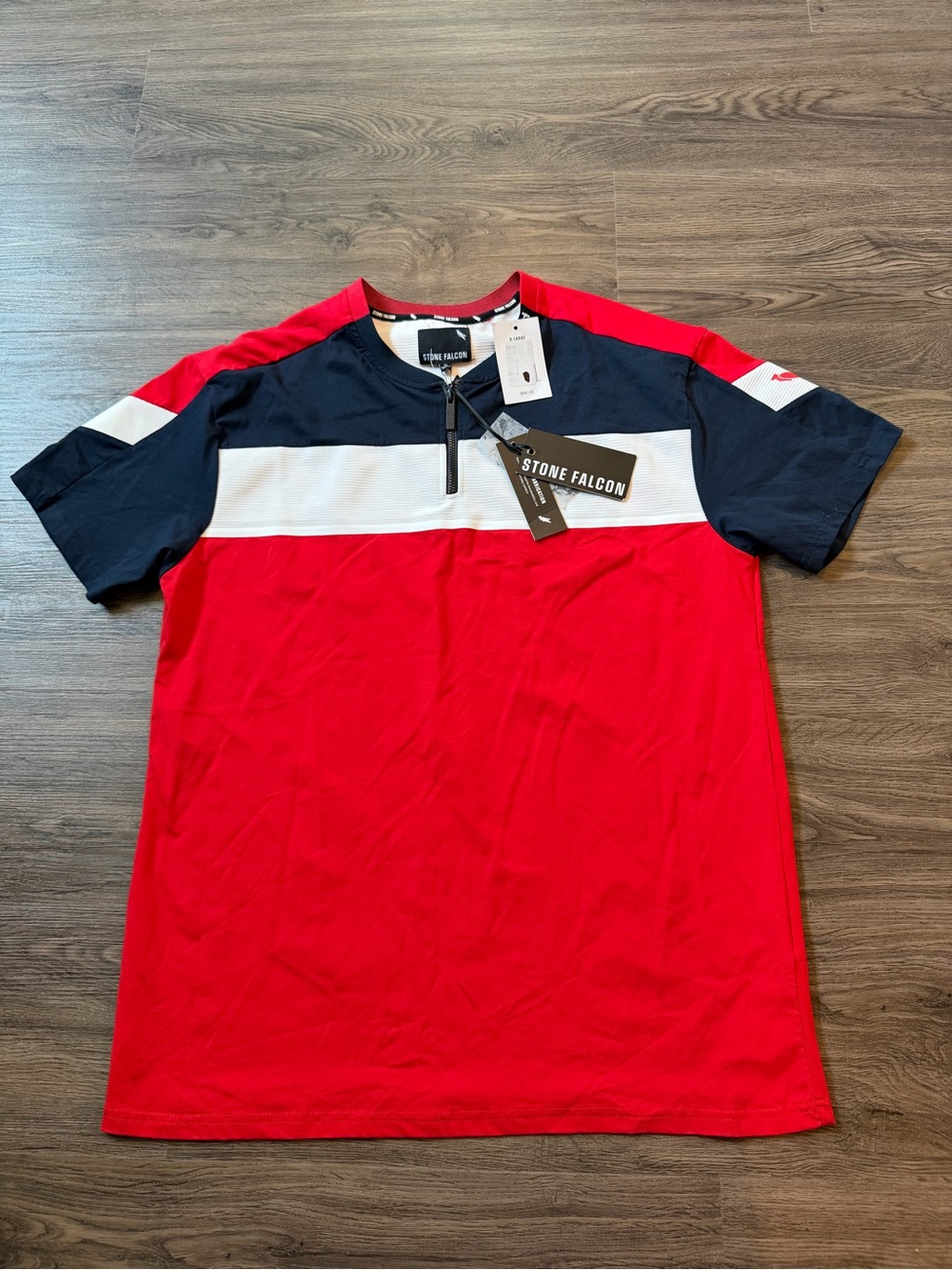 NWT Stone Falcon Polo Shirt Mens XL Short Sleeve 1/4 Zip Red Blue Colorblock